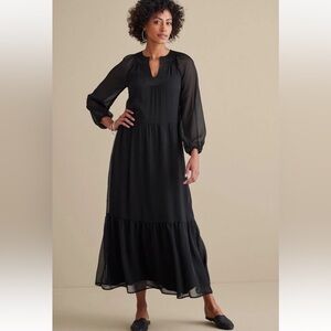 Soft Surroundings Women's Olga Maxi Dress Black Relaxed Fit Small NEW